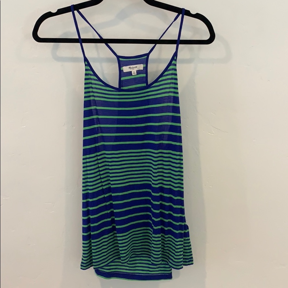 Green and Blue Striped Madewell Tank Top in Medium